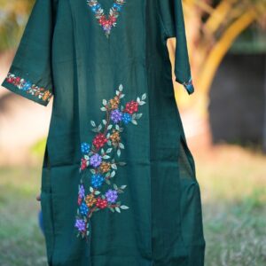 Emerald Green Floral Embroidered Long Kurti