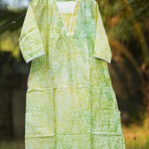 Lime Green Geometric Printed Straight Kurti